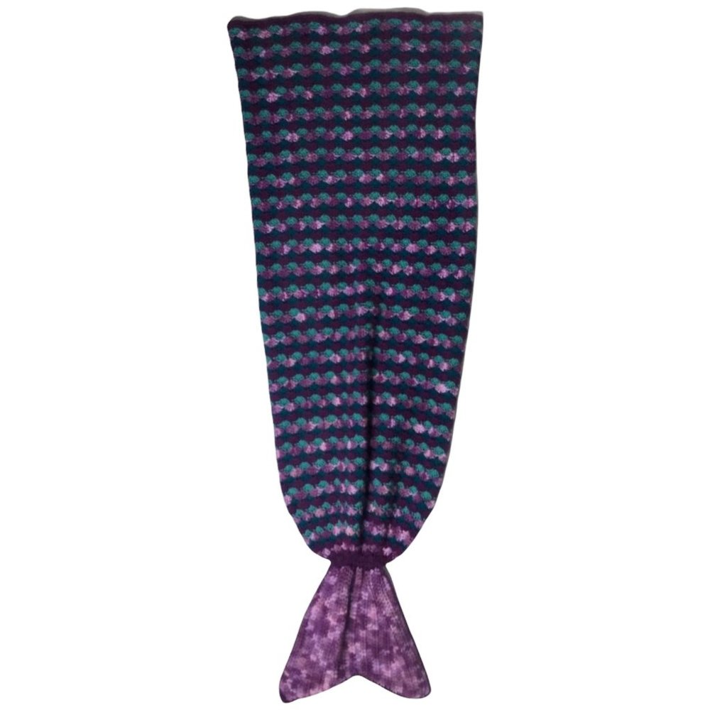 Handmade Hand Crafted Purple Green Diamond Mermaid Tail Throw Blanket 63x20